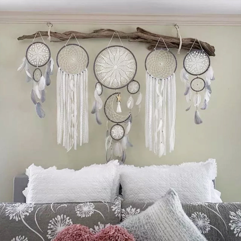 Stornfield | Moon and Stars Dream Catcher Hanging Above the Bed (5 pieces)
