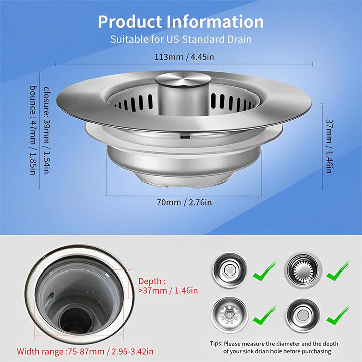 Upgrade 3-in-1 Kitchen Sink Drain Strainer | Stornfield