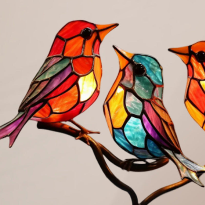 Stornfield | Stained Glass Birds on Branch Desktop Ornaments