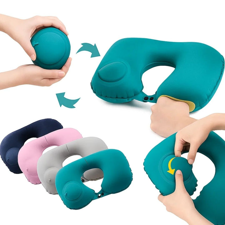 TravelThrive | Inflatable Travel Pillow – Adjustable Firmness – Soft Velvet Cover – Neck Pain Relief – Compact for All Travel Stornfield