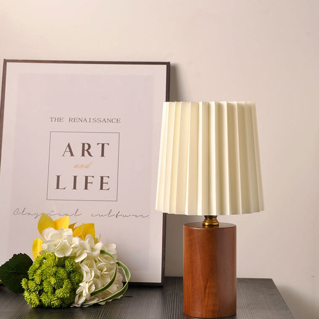 Stornfield | Vintage Korean Solid Wood Pleated Column Table Lamp with 1 Light