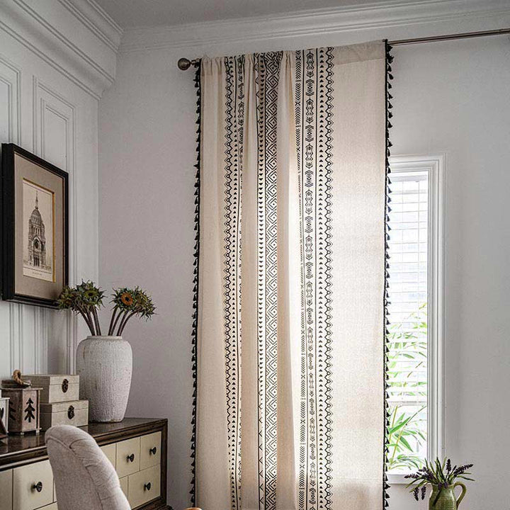 Geometric Tassel Curtain Semi Blackout Drapes in Cotton Blend | Stornfield