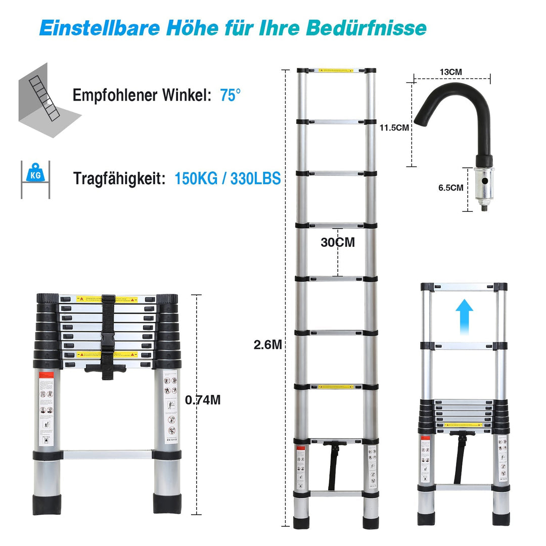 Telescopic ladder with 2 detachable hooks | Stornfield