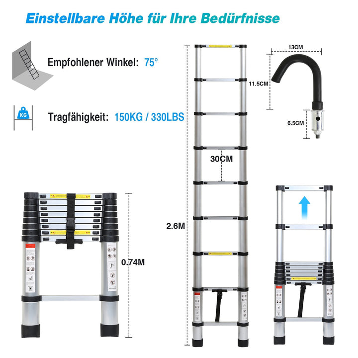 Telescopic ladder with 2 detachable hooks | Stornfield
