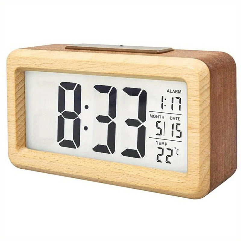 Elegant Wooden Alarm Clock with Calendar & Temperature Display | Stornfield