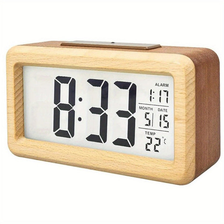 Elegant Wooden Alarm Clock with Calendar & Temperature Display | Stornfield