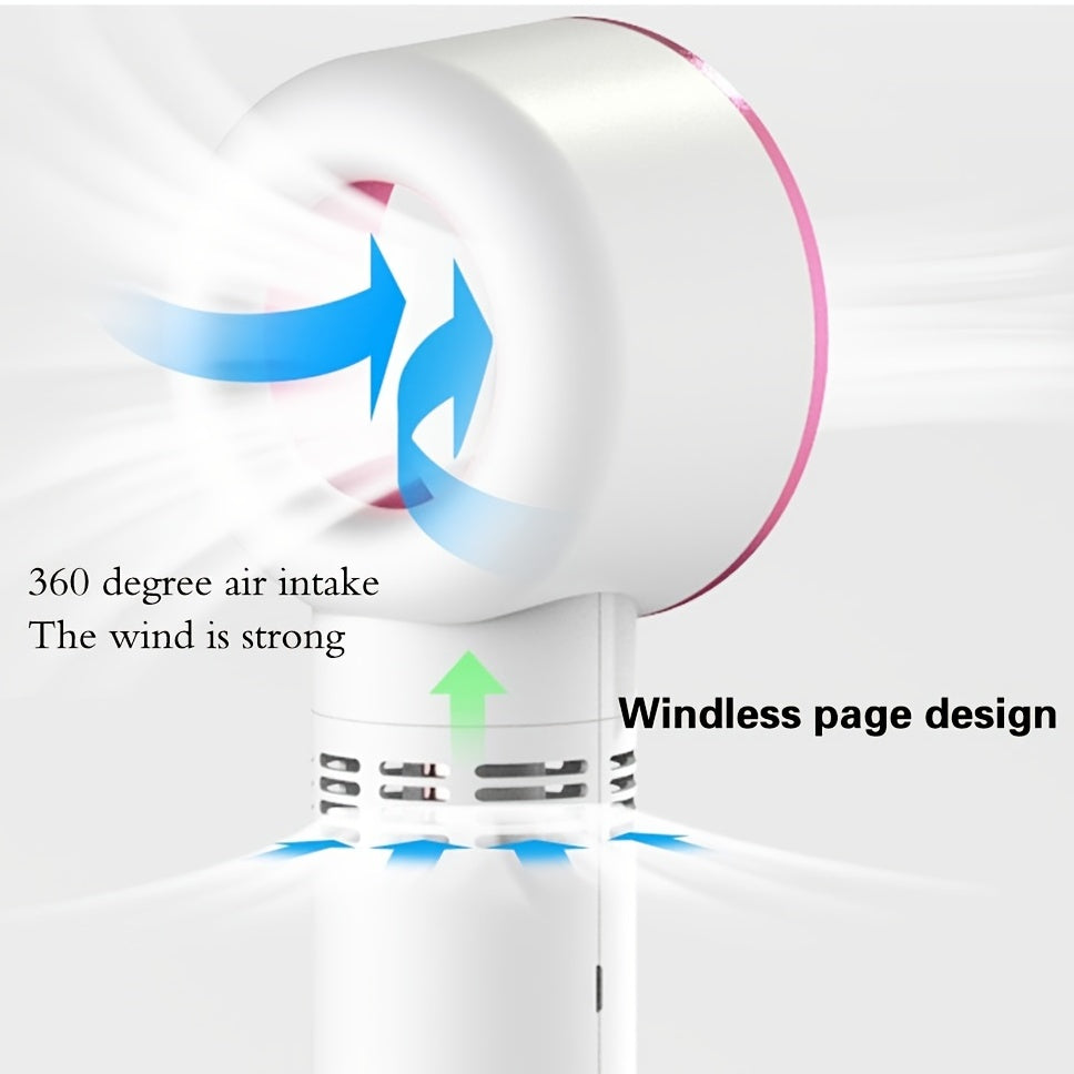 1pc USB Rechargeable Bladeless Handheld Fan - Portable Mini Desk Fan with 3 Speeds for Travel, Camping, Office, and Room Use | Stornfield