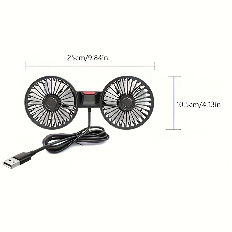Stornfield | Double Fan AirTrek Duo | 360° rotatable | Ultra-quiet & Compact | USB Car Fan with 5 Blades