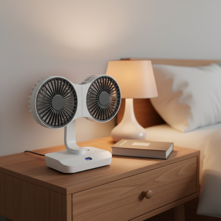 Rechargeable fan with double head | Stornfield