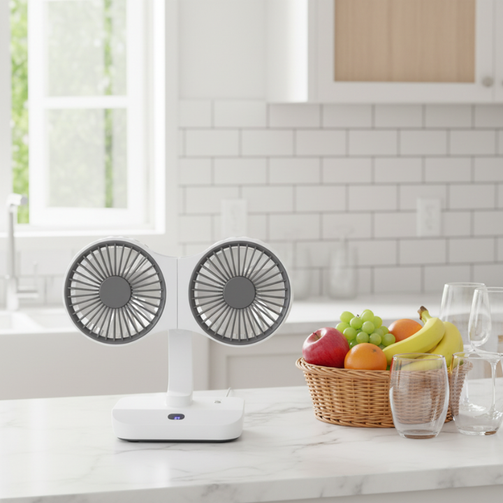 Rechargeable fan with double head | Stornfield