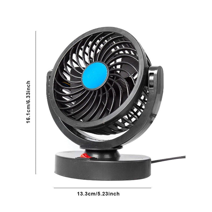 Dual Head USB Car Fan with 360° Rotation for 12V/24V Vehicles | Stornfield