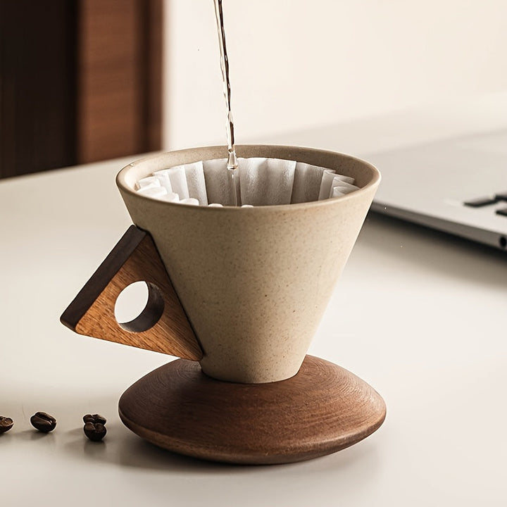 BaristaLuxe Ceramic Coffee Mug 250ml – Handcrafted with Wooden Handle and Saucer | Stornfield