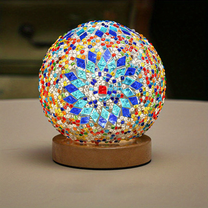 Stornfield | Mosaic Glass Table Lamp with Wood Base - Turkish and Moroccan Inspired