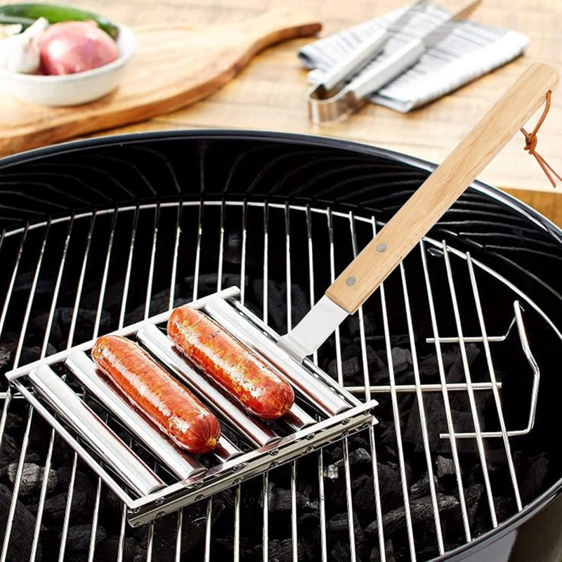 Stornfield Rotating Hot Dog Grill Rack with Detachable Wooden Handle