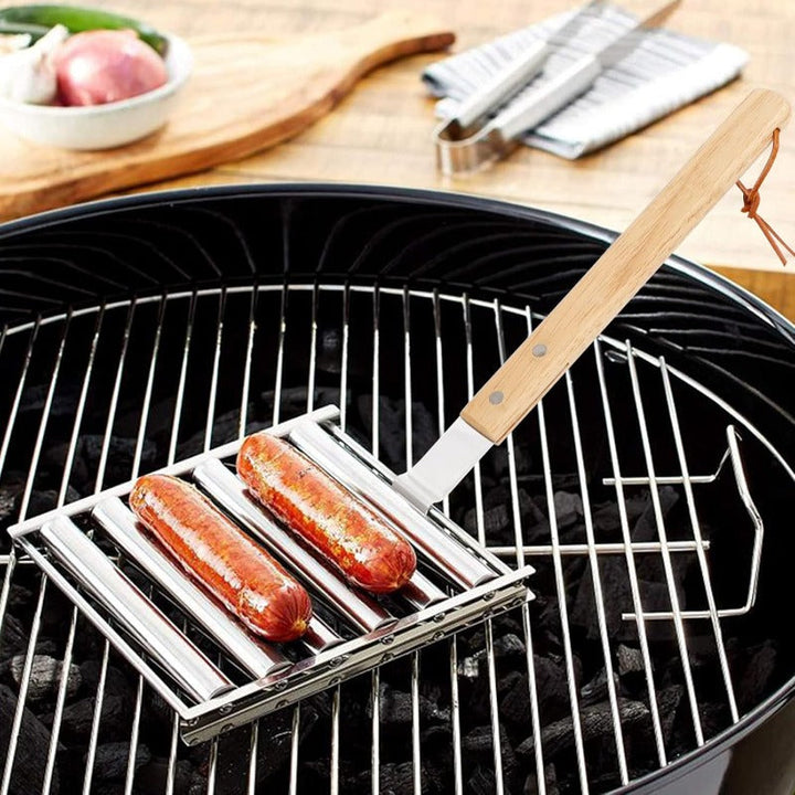Stornfield Rotating Hot Dog Grill Rack with Detachable Wooden Handle