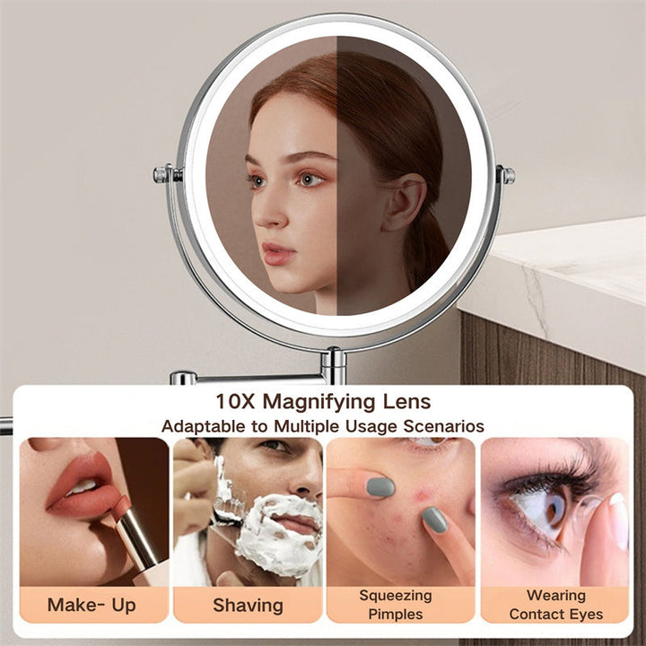Stornfield | Rechargeable wall-mounted shaving mirror | 360° rotation. 1X/10X magnification and adjustable LED lighting for use in the bathroom