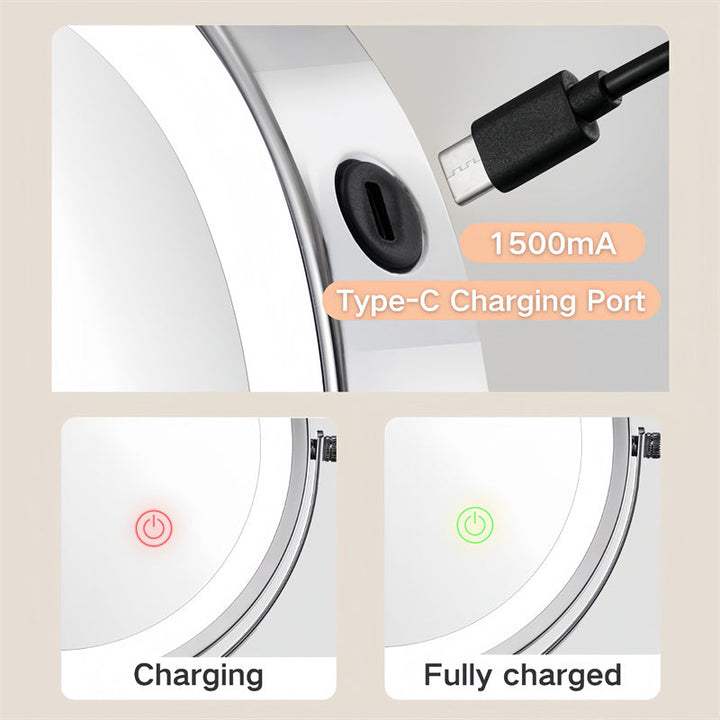 Stornfield | Rechargeable wall-mounted shaving mirror | 360° rotation. 1X/10X magnification and adjustable LED lighting for use in the bathroom