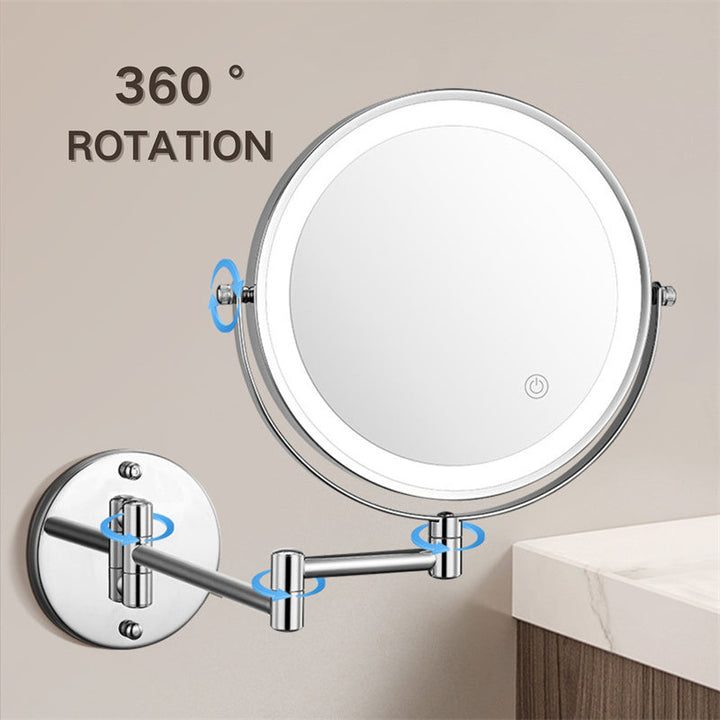 Stornfield | Rechargeable wall-mounted shaving mirror | 360° rotation. 1X/10X magnification and adjustable LED lighting for use in the bathroom