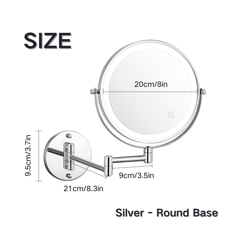 Stornfield | Rechargeable wall-mounted shaving mirror | 360° rotation. 1X/10X magnification and adjustable LED lighting for use in the bathroom