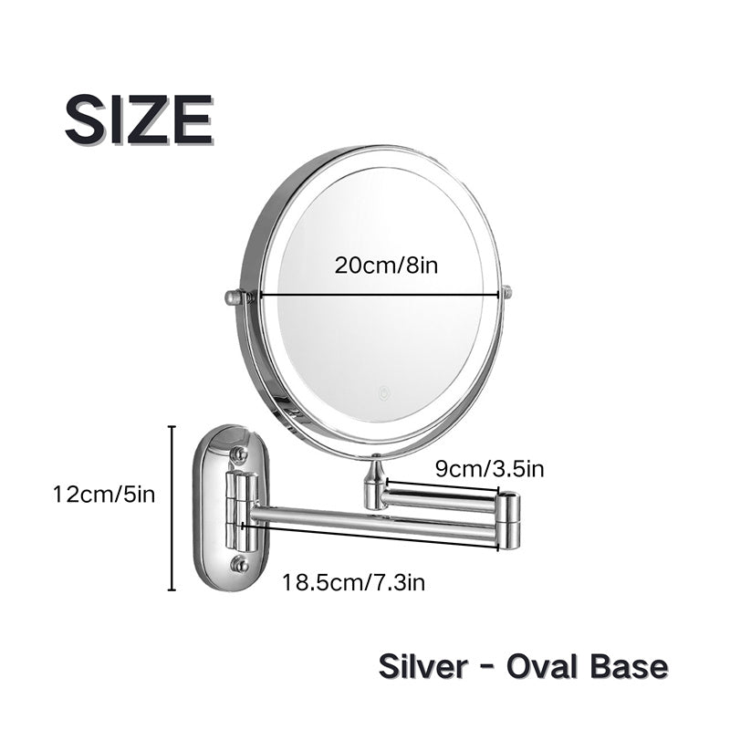 Stornfield | Rechargeable wall-mounted shaving mirror | 360° rotation. 1X/10X magnification and adjustable LED lighting for use in the bathroom