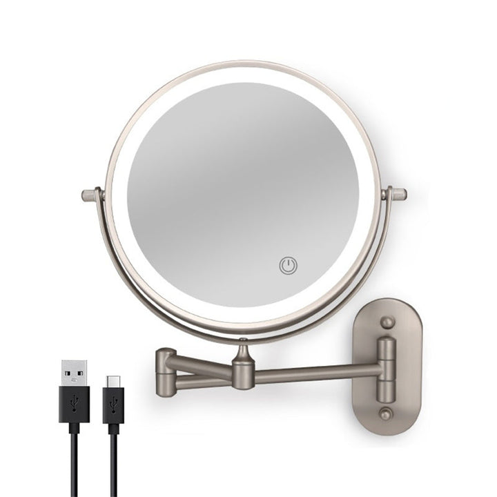 Stornfield | Rechargeable wall-mounted shaving mirror | 360° rotation. 1X/10X magnification and adjustable LED lighting for use in the bathroom