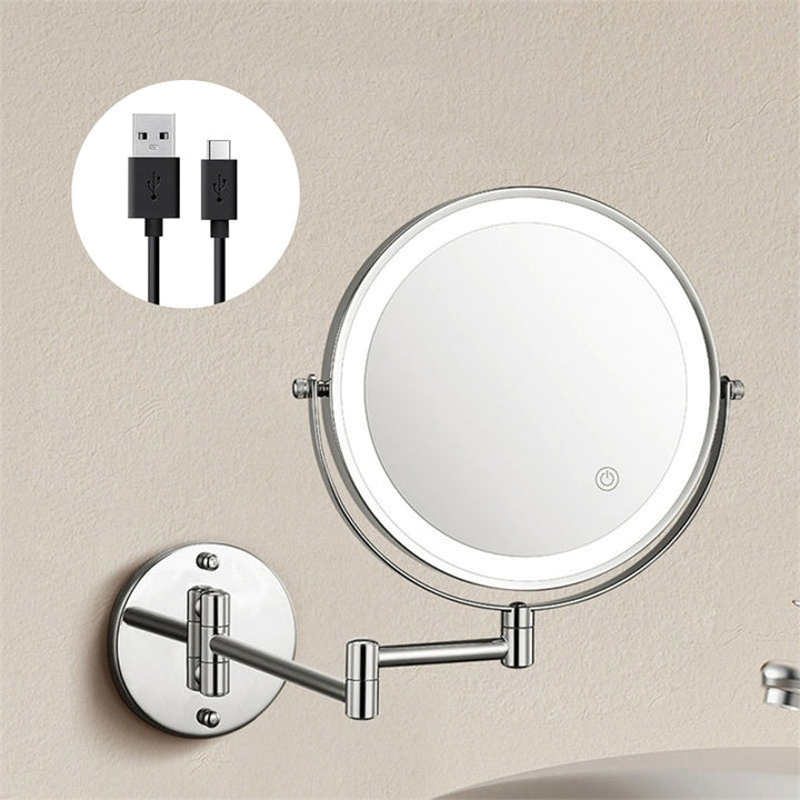 Stornfield | Rechargeable wall-mounted shaving mirror | 360° rotation. 1X/10X magnification and adjustable LED lighting for use in the bathroom