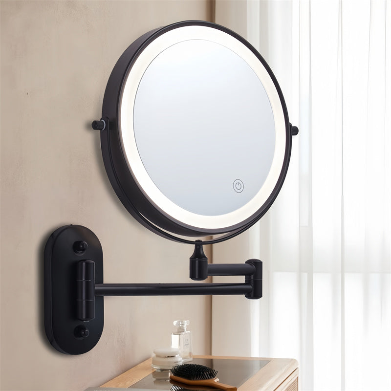 Stornfield | Rechargeable wall-mounted shaving mirror | 360° rotation. 1X/10X magnification and adjustable LED lighting for use in the bathroom