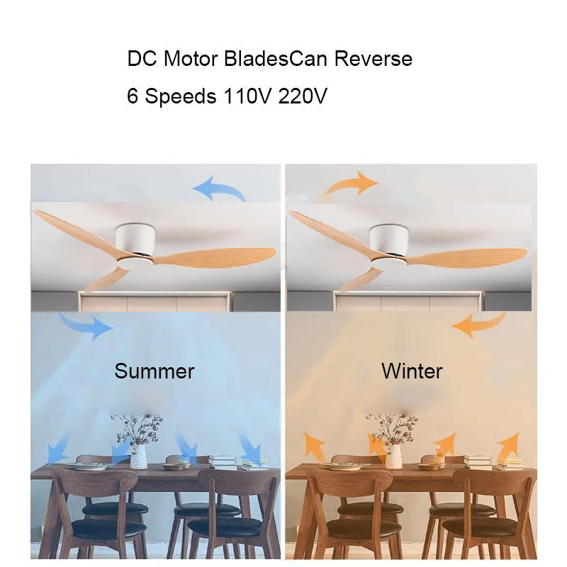 42-52 Inch Ceiling Fans with DC Motor — Remote Control Low Floor Cooling Fans, No Light, White Wood & Black Options | Stornfield