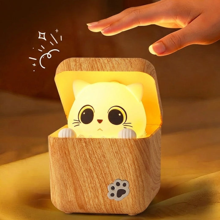 Cute Peekaboo Cat Wooden Night Light Lamp | Stornfield