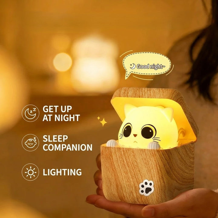 Cute Peekaboo Cat Wooden Night Light Lamp | Stornfield