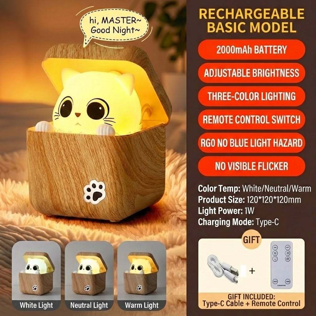 Cute Peekaboo Cat Wooden Night Light Lamp | Stornfield