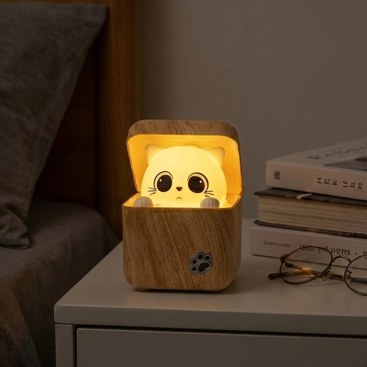 Cute Peekaboo Cat Wooden Night Light Lamp | Stornfield