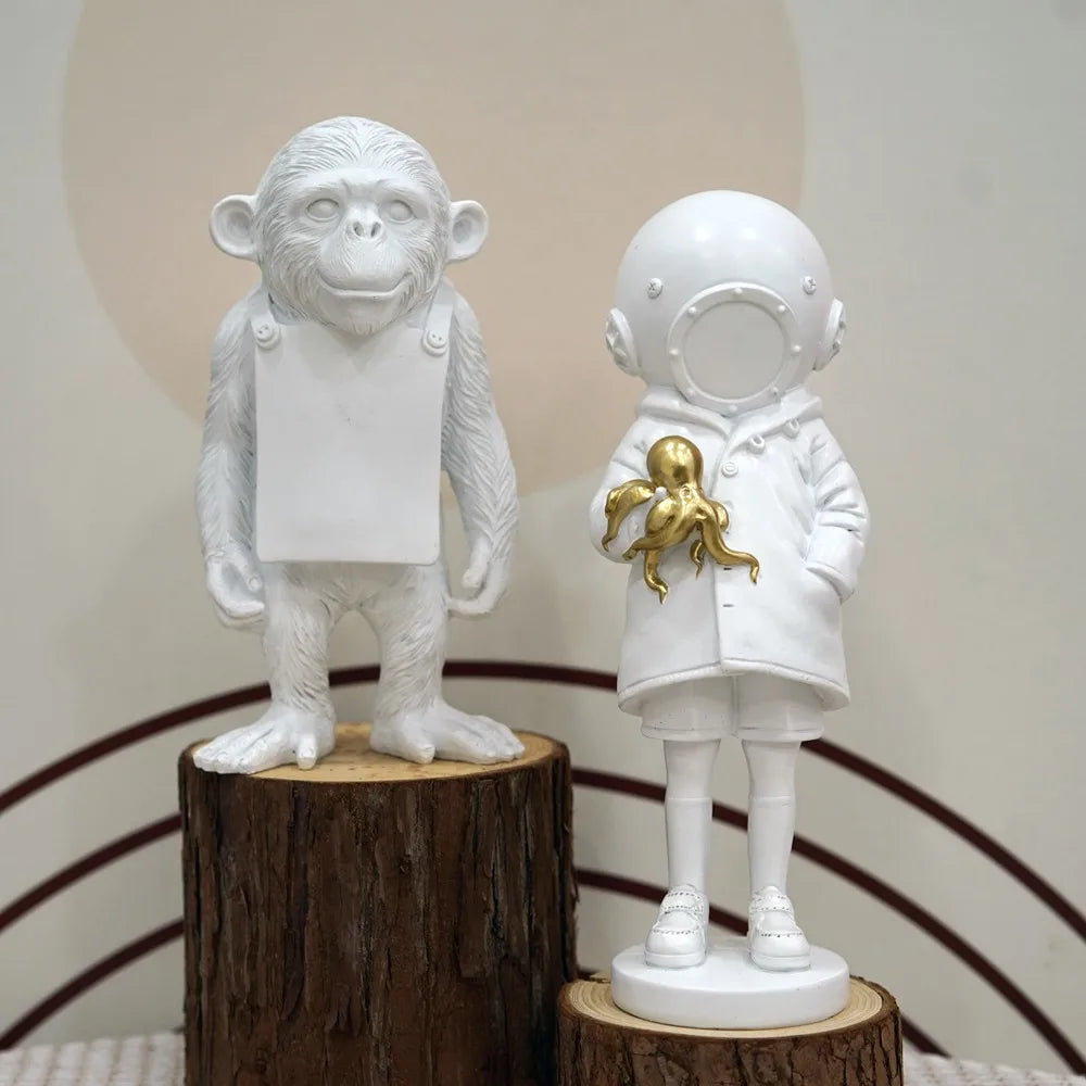 Stornfield | Artify Banksy Sculpture Collection | Flower Thrower & Balloon Girl | Pop Art Figures | Modern Office & Home Decoration