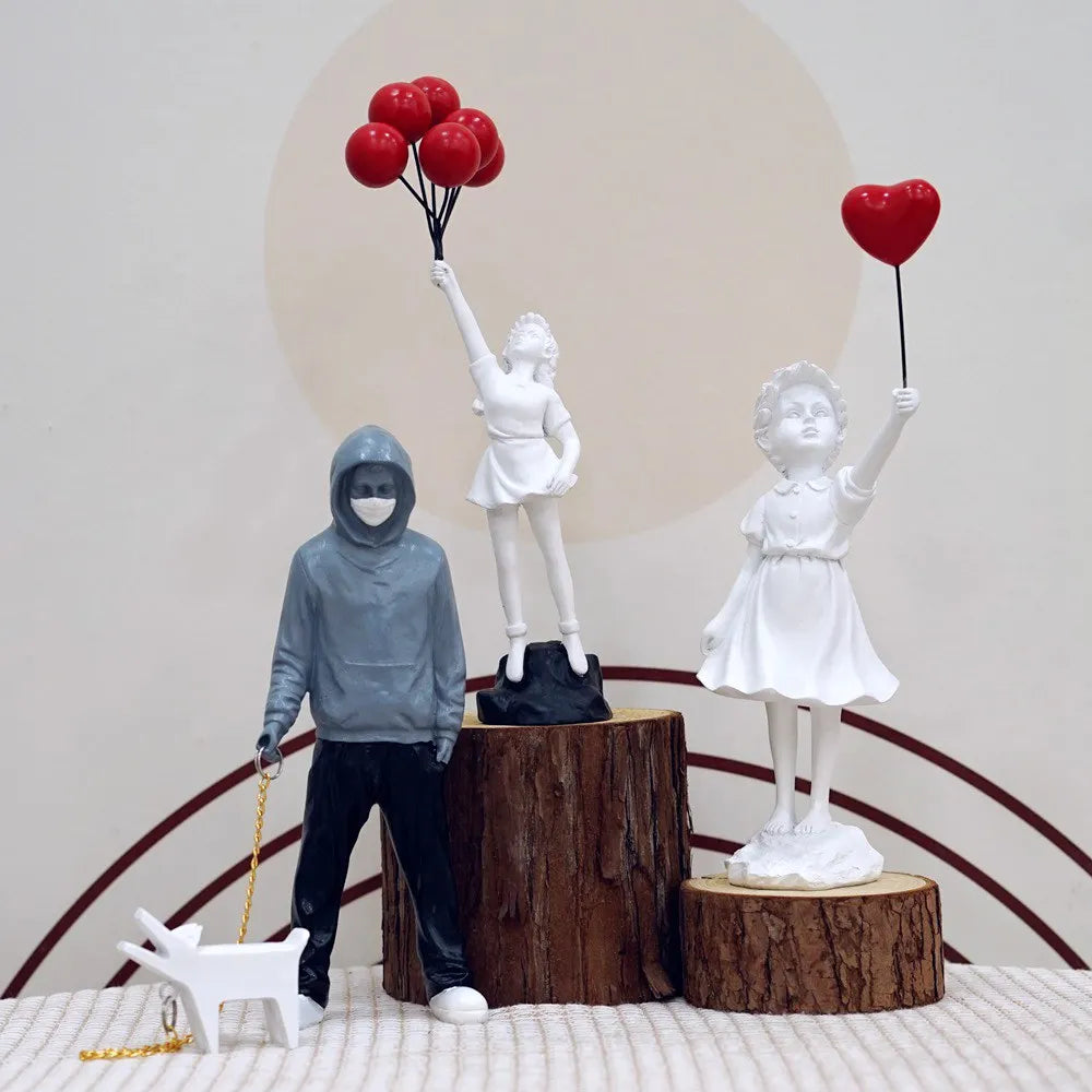 Stornfield | Artify Banksy Sculpture Collection | Flower Thrower & Balloon Girl | Pop Art Figures | Modern Office & Home Decoration