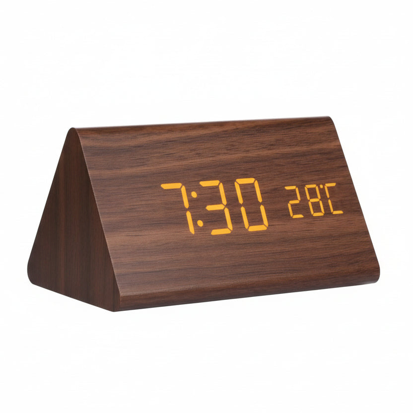 LED Alarm Clock Wood Look with 3 Alarms & Temperature | Stornfield