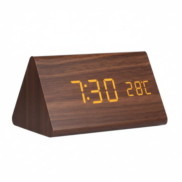 LED Alarm Clock Wood Look with 3 Alarms & Temperature | Stornfield