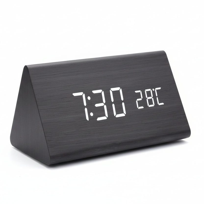 LED Alarm Clock Wood Look with 3 Alarms & Temperature | Stornfield