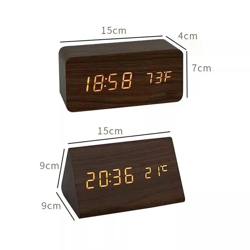 LED Alarm Clock Wood Look with 3 Alarms & Temperature | Stornfield