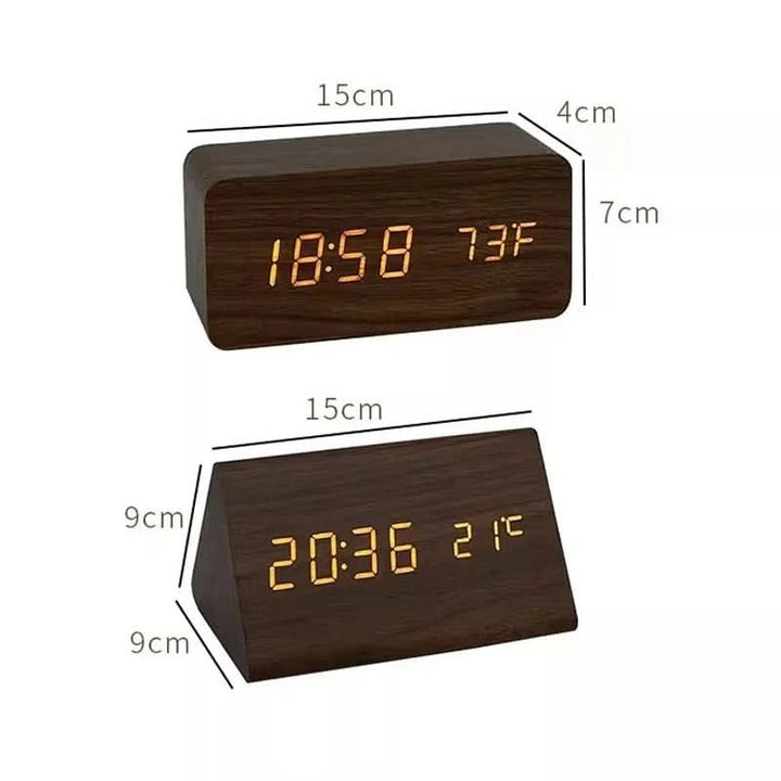 LED Alarm Clock Wood Look with 3 Alarms & Temperature | Stornfield