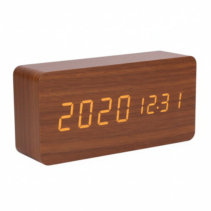 LED Alarm Clock Wood Look with 3 Alarms & Temperature | Stornfield