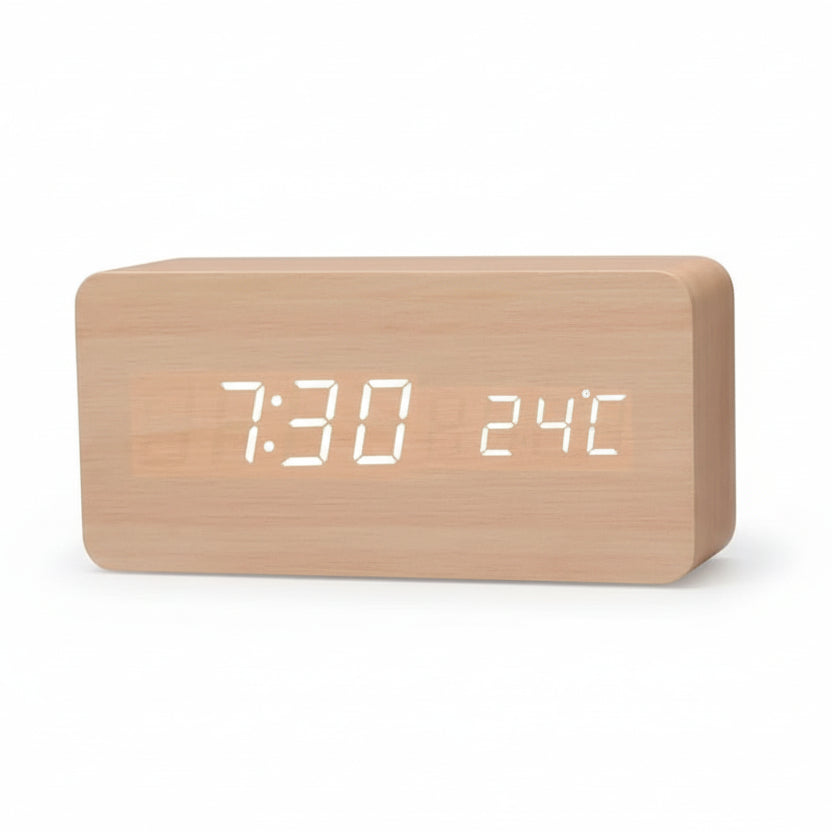 LED Alarm Clock Wood Look with 3 Alarms & Temperature | Stornfield