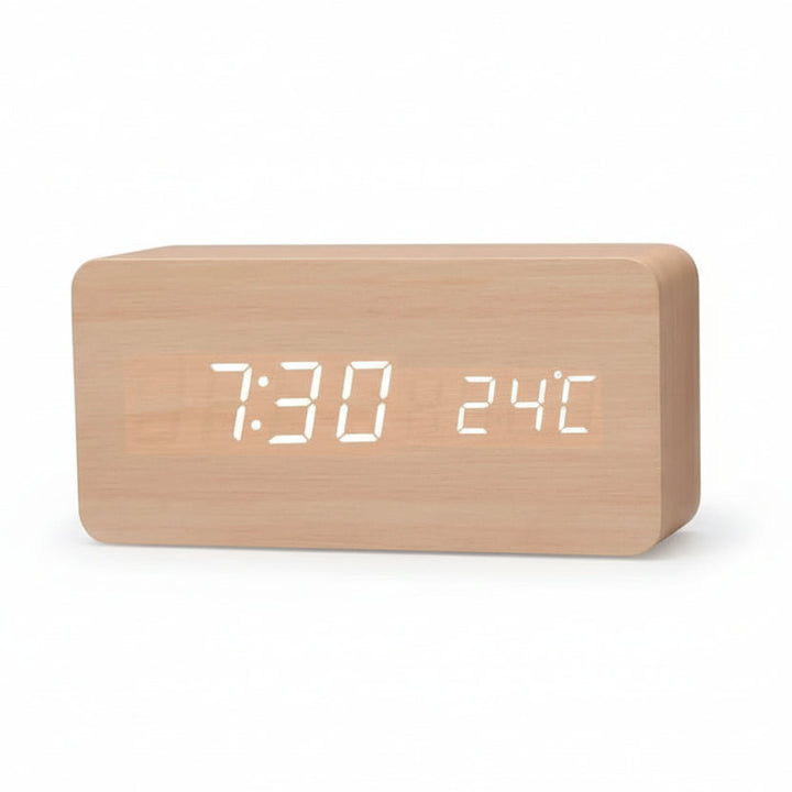 LED Alarm Clock Wood Look with 3 Alarms & Temperature | Stornfield