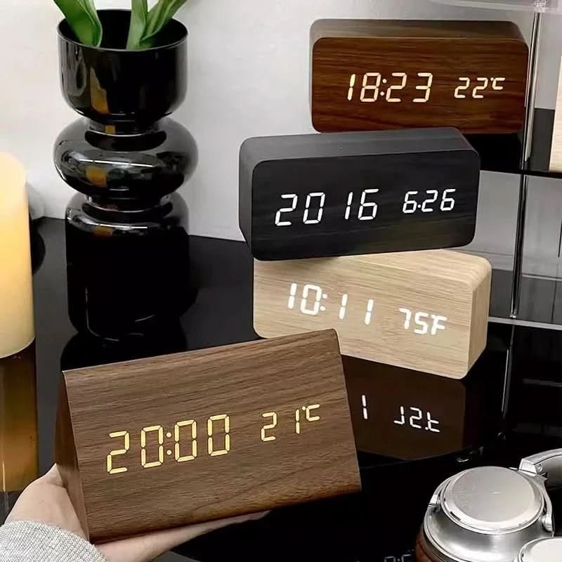 LED Alarm Clock Wood Look with 3 Alarms & Temperature | Stornfield
