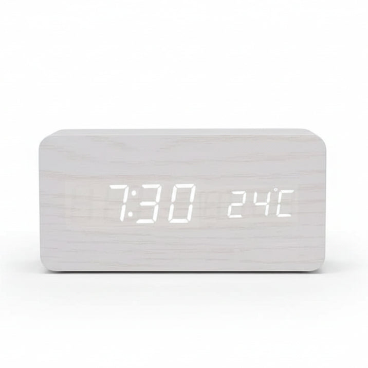 LED Alarm Clock Wood Look with 3 Alarms & Temperature | Stornfield