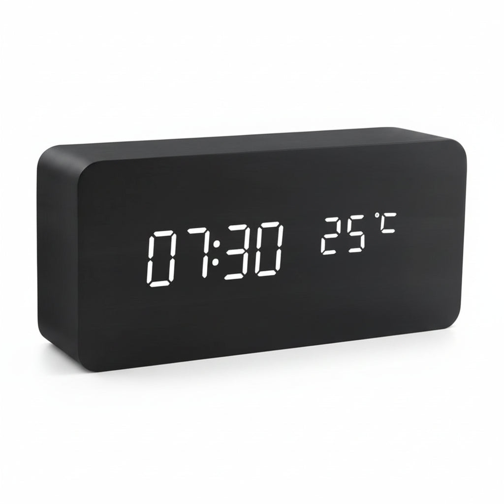LED Alarm Clock Wood Look with 3 Alarms & Temperature | Stornfield
