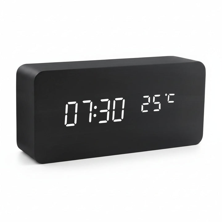 LED Alarm Clock Wood Look with 3 Alarms & Temperature | Stornfield
