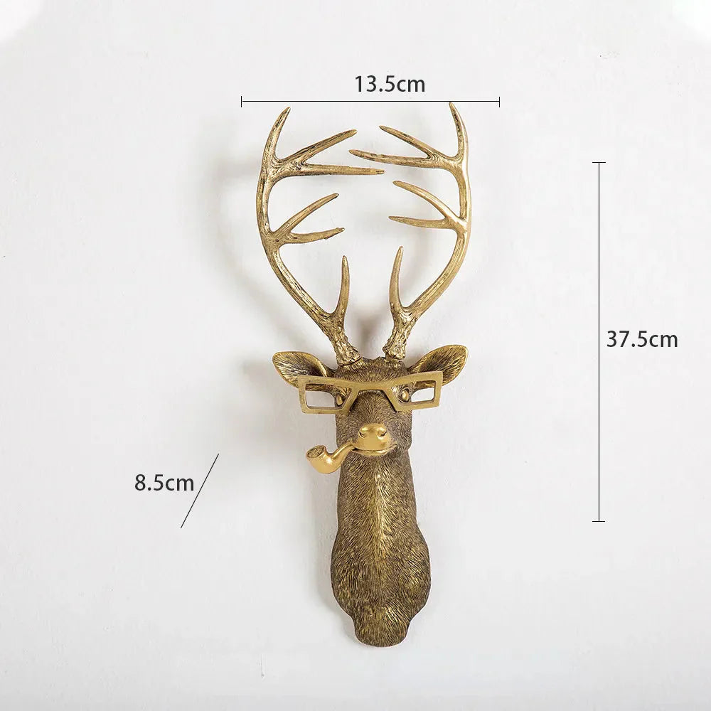 Stornfield | Antique Bronze Resin Animal Pendant Golden Deer Head Wall Storage Hooks Wall Accessories Decorative Figurines