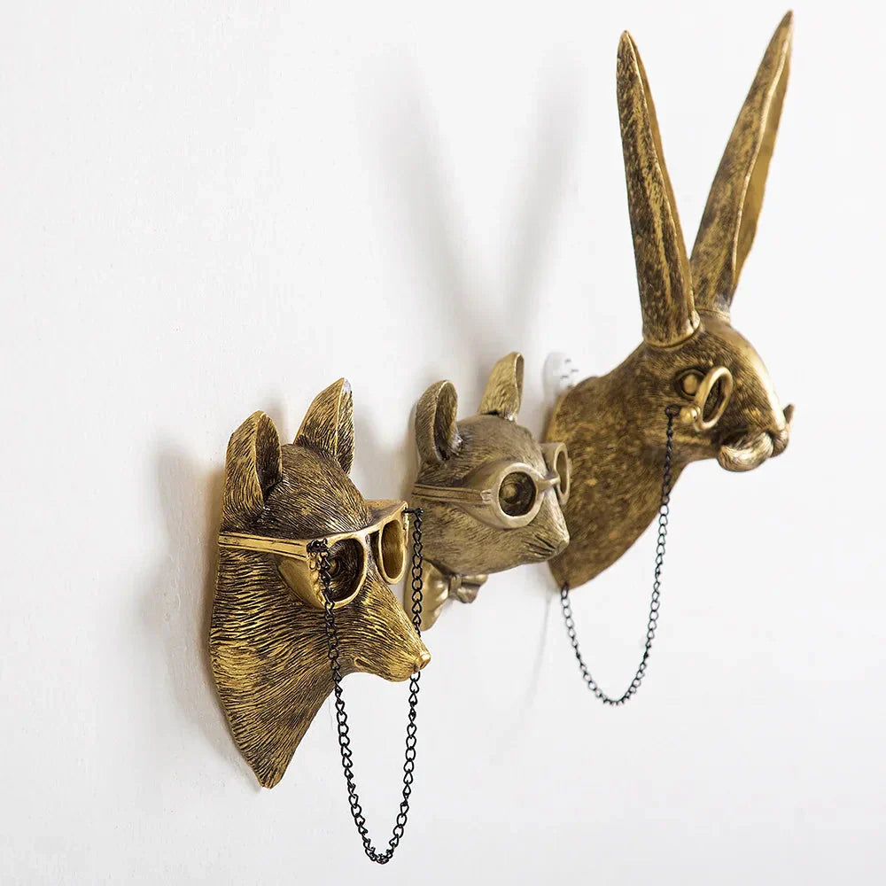 Stornfield | Antique Bronze Resin Animal Pendant Golden Deer Head Wall Storage Hooks Wall Accessories Decorative Figurines