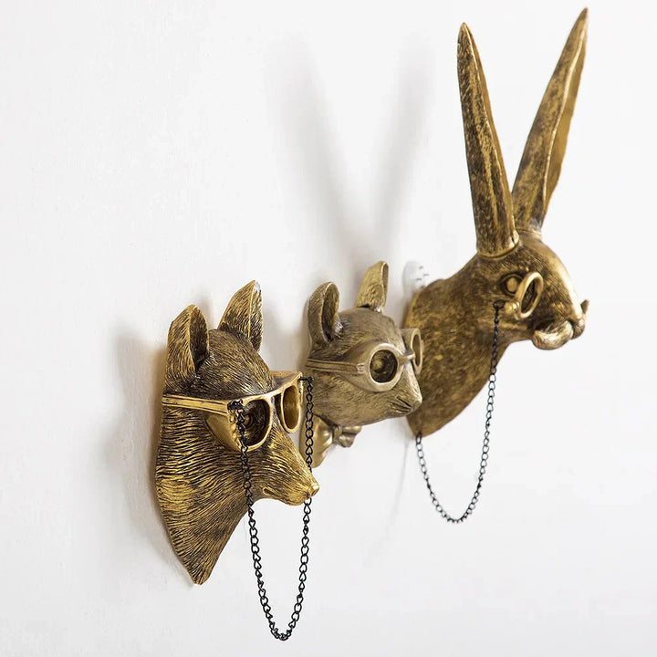 Stornfield | Antique Bronze Resin Animal Pendant Golden Deer Head Wall Storage Hooks Wall Accessories Decorative Figurines