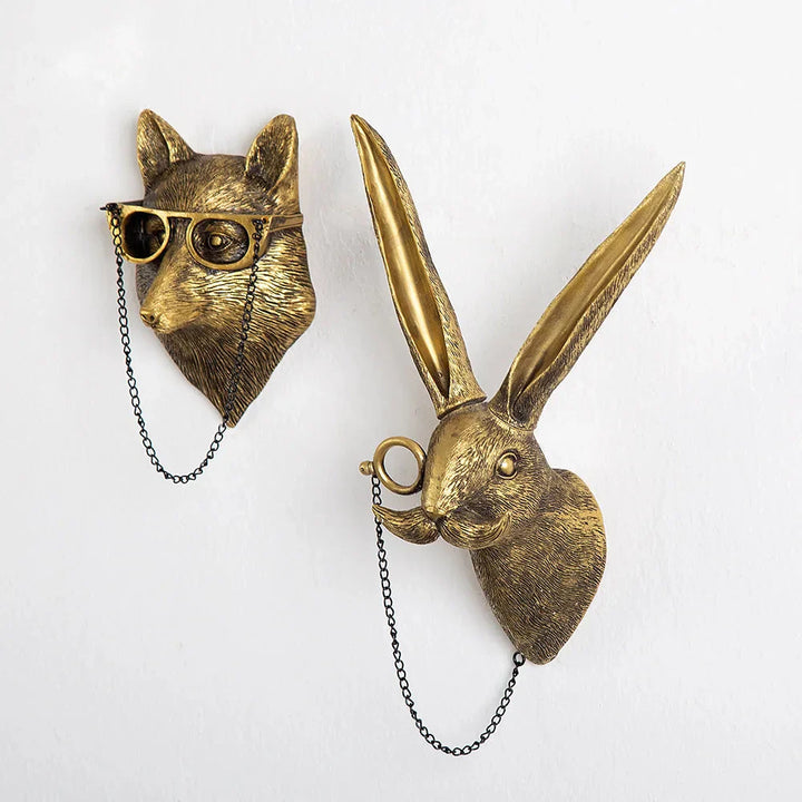 Stornfield | Antique Bronze Resin Animal Pendant Golden Deer Head Wall Storage Hooks Wall Accessories Decorative Figurines